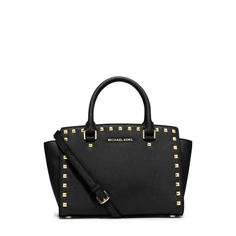 michael kors selma medium studded satchel black|Michael Kors selma satchel.